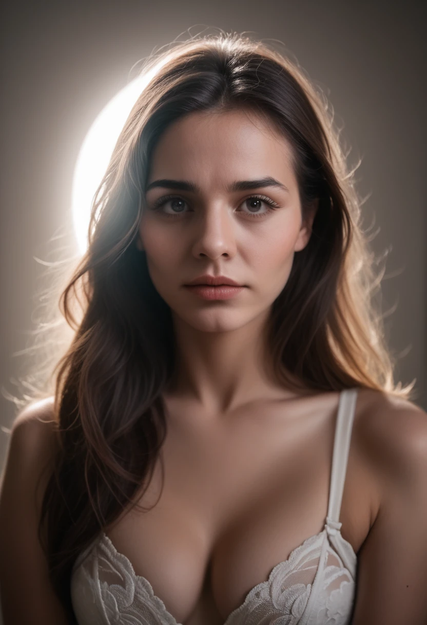 a sexy woman, beautiful detailed eyes, beautiful detailed lips, extremely detailed face and skin, long eyelashes, revealing lingerie, sensual pose, alluring expression, dramatic lighting, chiaroscuro lighting, cinematic, dark and moody, dramatic colors, muted colors, (best quality, 4k, 8k, highres, masterpiece:1.2), ultra-detailed, (realistic, photorealistic, photo-realistic:1.37)