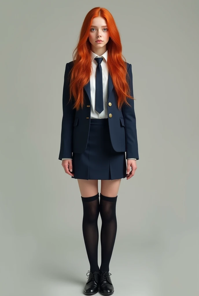 18-year-old redhead prices with the school uniform of Colegio San Jose Estepona Malaga, with the high leotards and shoes, whole body