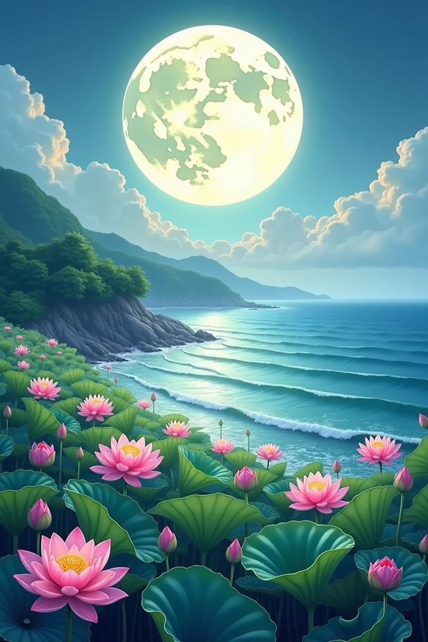 Chuncheon(Chuncheon)The tide connects the sea surface,The bright, large moon floating on the sea coexists with the ebb and flow of the tide。
A beautiful field of many lotus flowers
