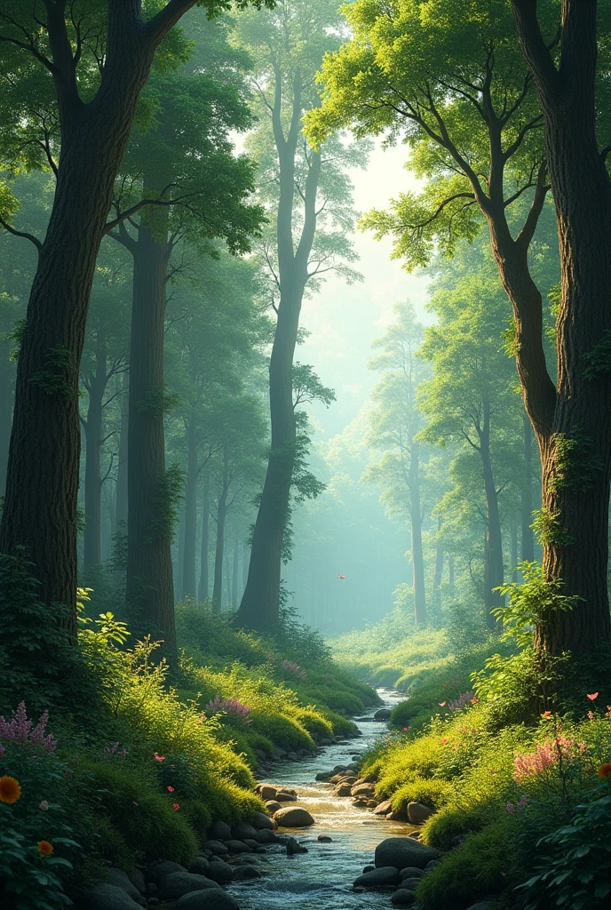 generate a picture of a realistic forest 
