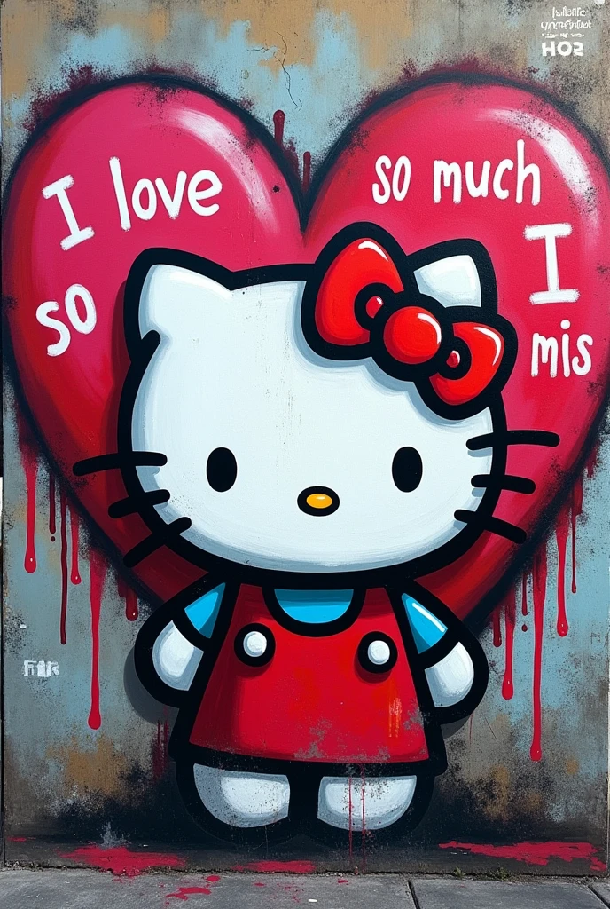 Create a graffiti of Hello Kitty with the words I love you so much I miss you