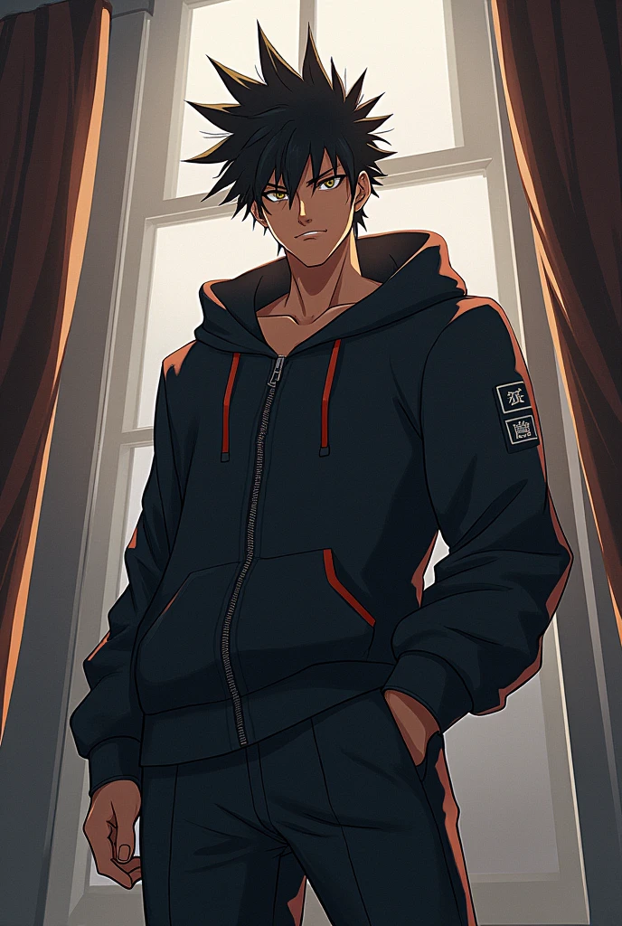 Anime character make
TALL HEIGHT AND SPIKEl HAIR
BODY wear a hoodie and Background is Room Fortune sida face