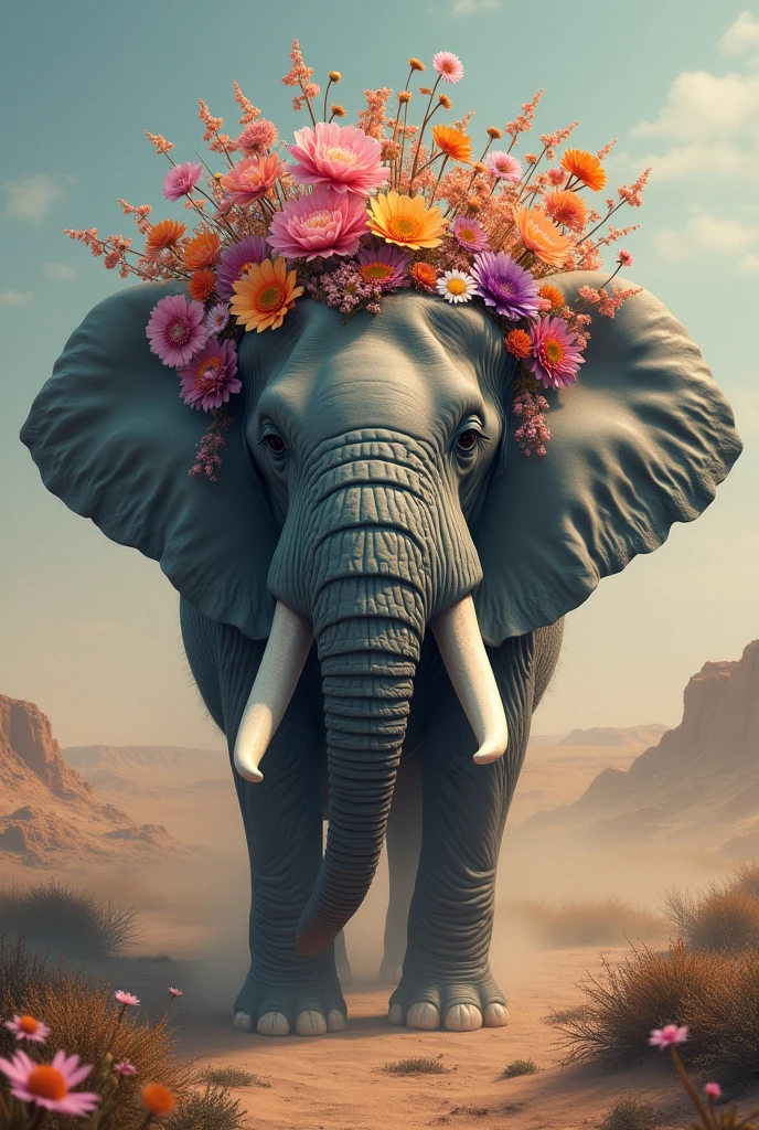 Elephant head, flowers,flowers crown little cold Touch Desert mystic feeling