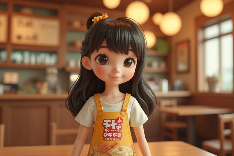 8k, Bokeh photo, Fujifilm, style photo of a cute Product as stick noodles, who called "Lidi Yoi" in a friendly restaurant (highly detailed skin: 1.2) have cute face, wearing a dress from the hot stick noodles packages, film granulation, 35mm, cute style
