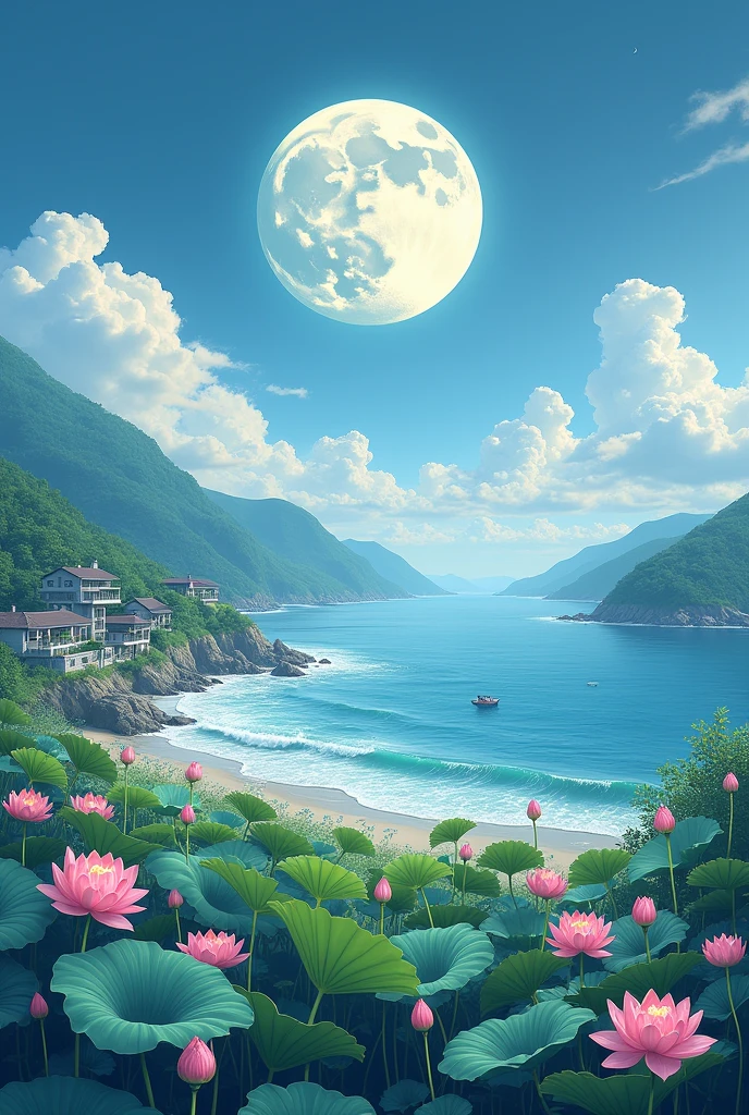 Chuncheon(Chuncheon)The tide connects the sea surface,The bright, large moon floating on the sea coexists with the ebb and flow of the tide。
A beautiful field of many lotus flowers
