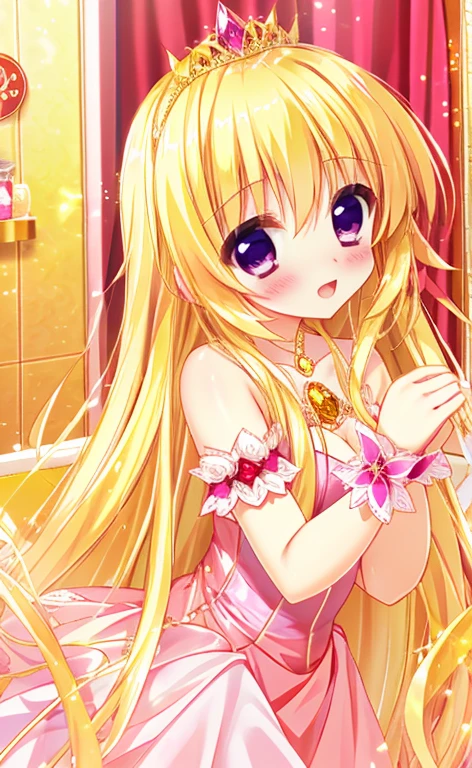 Beautiful long blonde　Embarrassing　Princess in a pink dress　Gold Tiara　piss target　Pismas