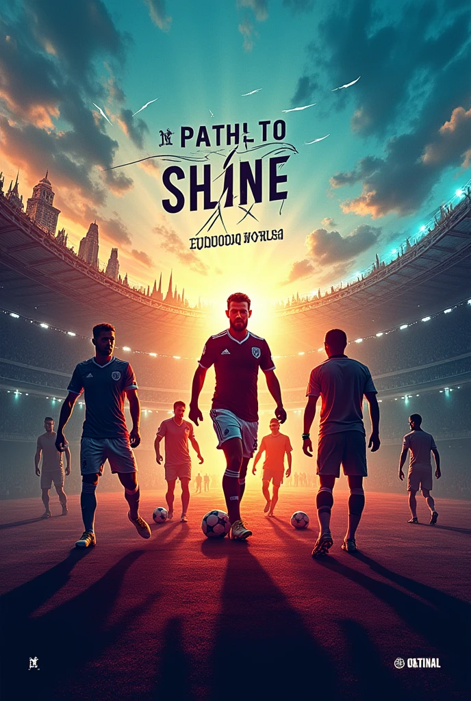 Create a striking artwork for a course with the theme: Paths to Shine in European Football. with the theme written on the image