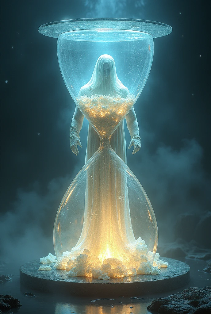 Chronos Reaper has an ethereal form that seems to be made of fragments of luminous crystal, with a design that resembles a large hourglass. Your translucent body reflects light in a hypnotic way, and its presence conveys a sense of vastness and control over time. Its pulsing light orbits can create a visual effect that seems to distort time around it.
