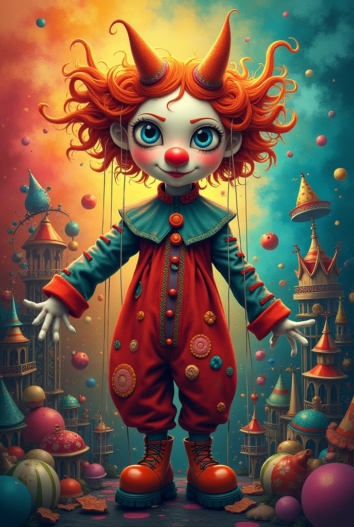 artwork inspired by Petrushka using any contemporary medium of arts ( sketch but with colors, circus)