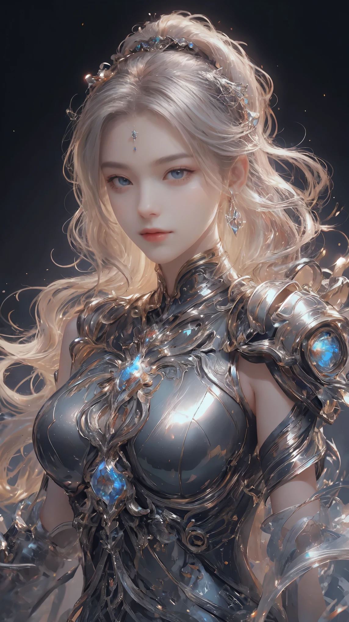 Fluorescent Color, 1 girl, Look to the side, Pretty Face, beautiful eyes, (Shoulder: 1.2), Upper Body, Shiny hair, Glowing skin, Reduce glare emissions, The fingers are in good proportion, dark, Throw, Dynamic Angle, (((Main Part))), (((Better quality))), ((Ultra Detailed)), (illustration), (Detail Light), ((Extremely exquisite and beautiful)), dramatic_shadow, Rays_track, reflection, Ultra-high resolution, laser, Red Cliff