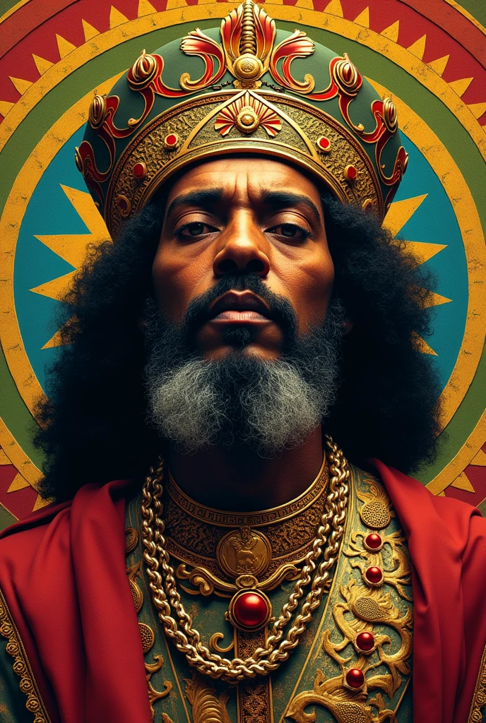 Reggae album cover King jah Selassie emperor of Ethiopia showing his greatness and the fluency, king jah older , wise and powerful