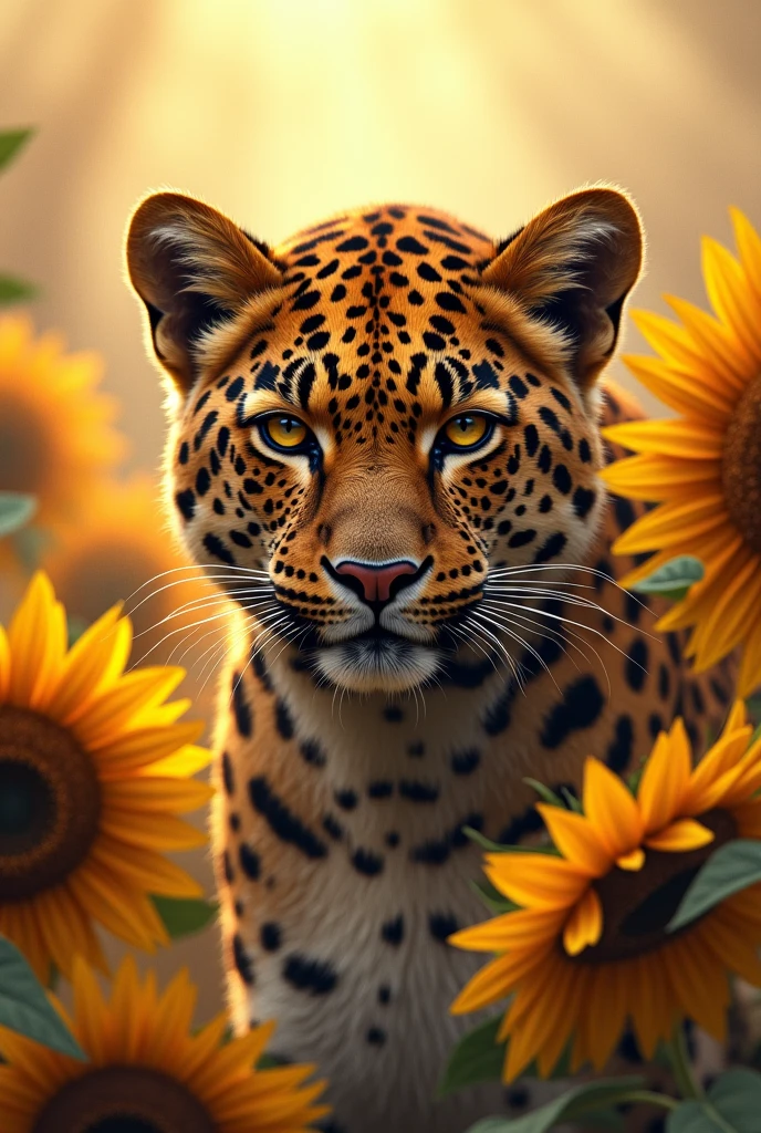 Leopard head,sun flowers, little cold Touch Desert mystic feeling