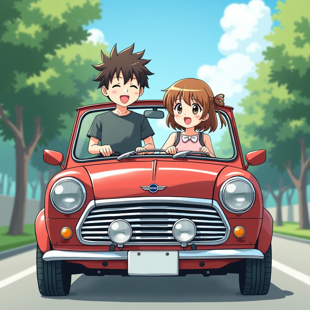 Kyoto Animation style,Mini Cooper,A couple in the car