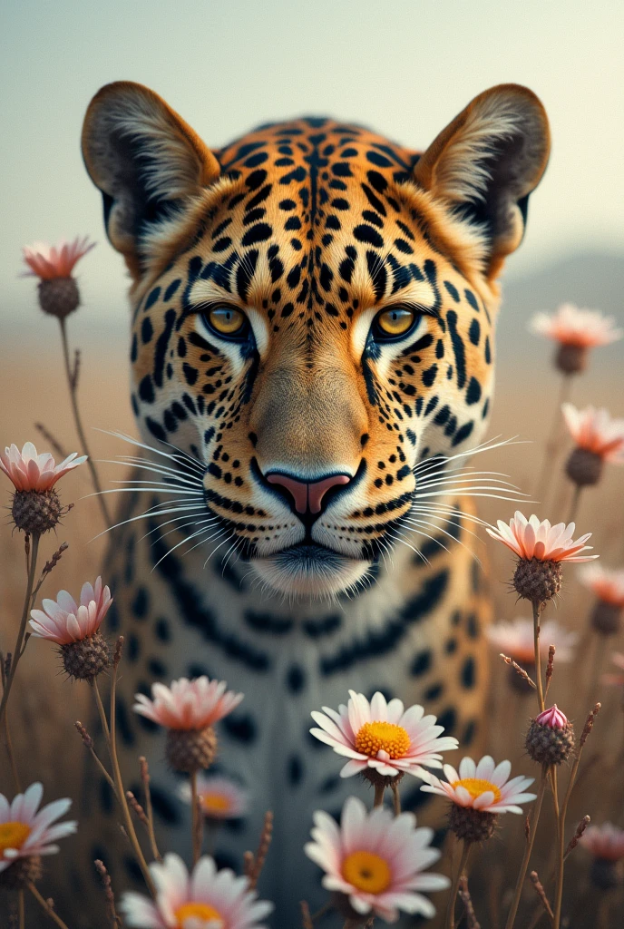 Leopard head,flowers, little cold Touch Desert mystic feeling