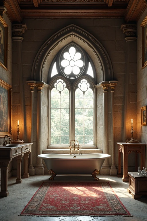 old-fashioned bathroom. Big bathtub in a castle