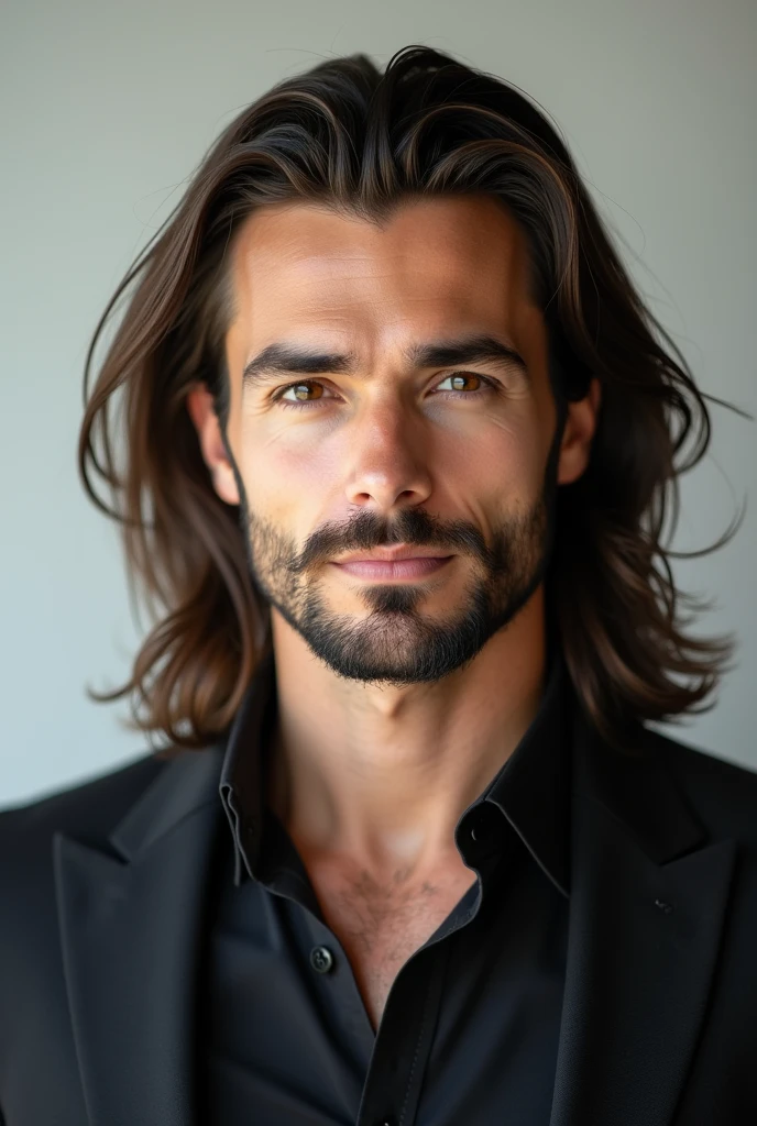 A GUY WITH CLEAN BEARD AND LITTLE MUSTACH LONG MULLET.IAMGE IS FOR INSTAGRAM DISPLAY PICTURE SHOULD BE IN 1:1 RATIO SQUARE.