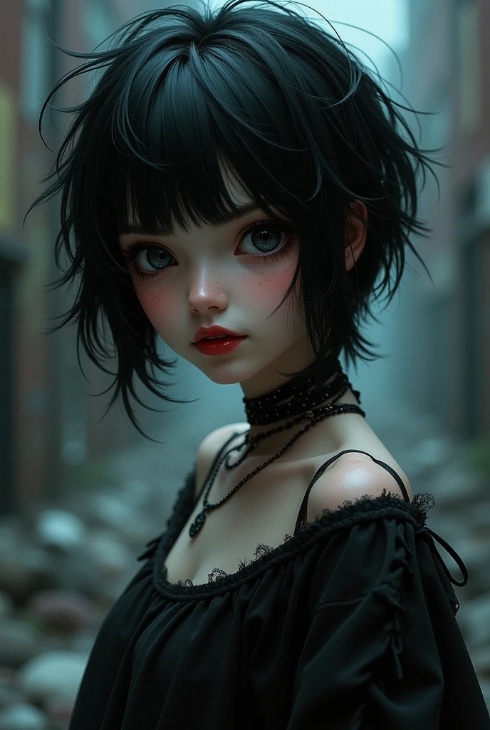 Cute, sexy, short-haired, emo, and realistic goth girl 