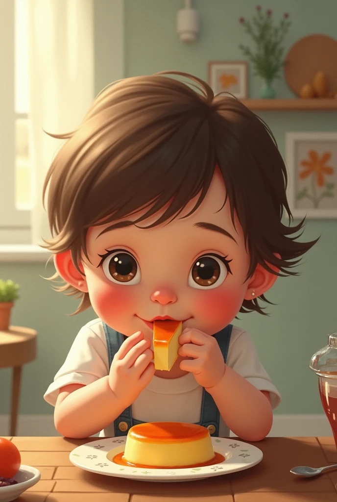 little kid with a cheese or flan