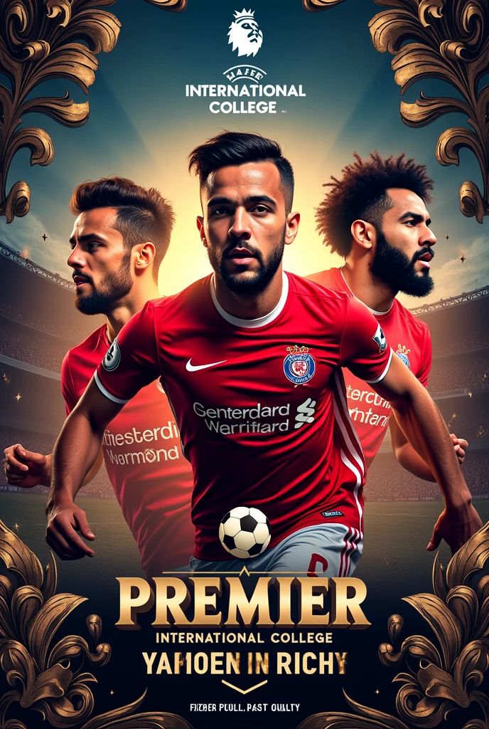 I want to create one banner for fantasy premier league engraved with premier league footballer Phill phoden , bukayo sama and mohomad Salah photo ingraved in itwith some rules written on it as follow Xavier international college page and give a joining code