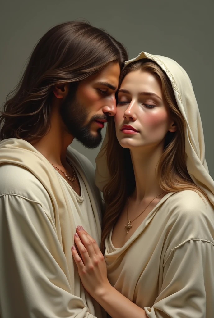 Image of Jesus Christ with his Mother Mary. Image 100% humanized 