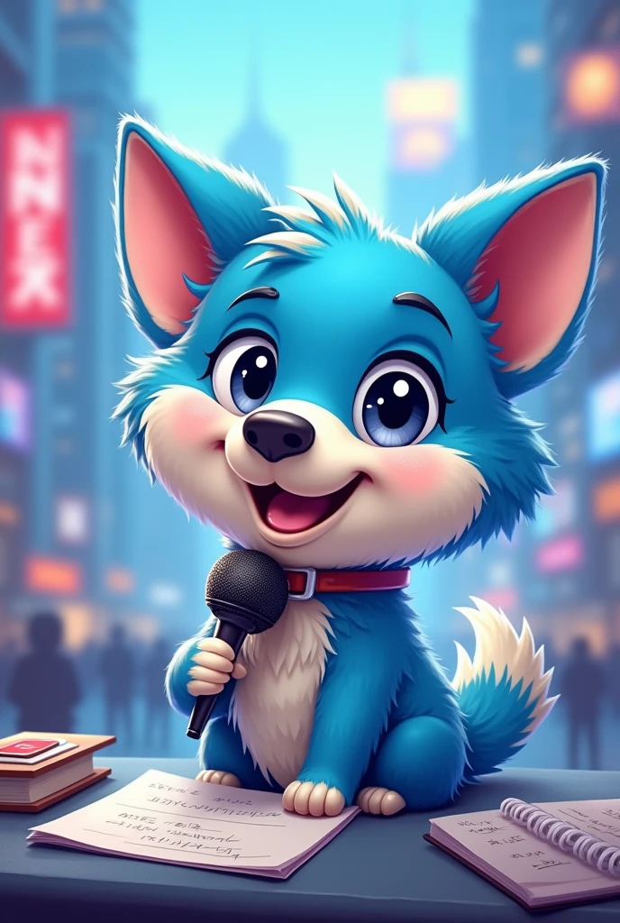 Cartoon cute blue reporter dog