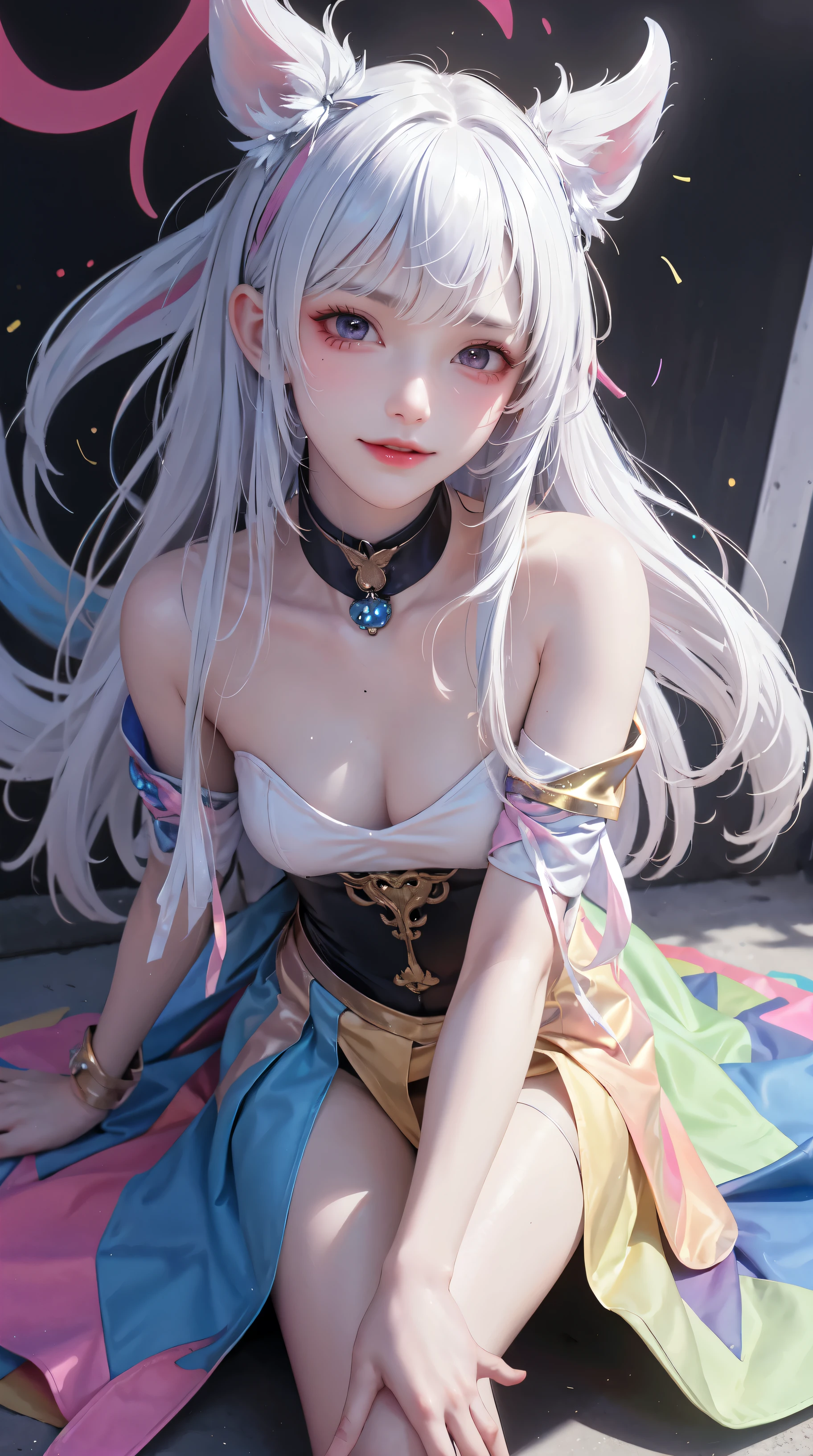 (best quality), masterpiece, Extremely detailed CG8K painting, high color, Extremely high color saturation, All colors are deepened, painting, graffiti art, central composition, Extremely detailed light and shadow, graffiti wall, The walls are painted bright colors, 1 girl graffiti 1 girl looking at the wall, The face and eyes are very detailed, medium length hair, sportswear, colorful clouds