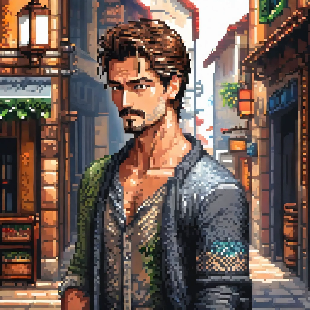 A handsome man making the silence hand sign with the little finger of his right hand, in a pixel art style, detailed , best quality, masterpiece, ultra intricate detailed, high detailsone, in a pixel art style, detailed , best quality, masterpiece, ultra intricate detailed, high detailsone