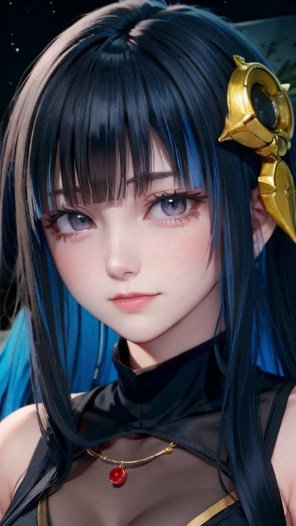 masterpiece, amazing girl, pretty girl, bust, high detail eyes, perfect eyes, portrait, high detail face, same eyes, glare, Rainbow-colored, global illumination, soft light, dream light, digital painting, 8K close-up, fantasy, night sky, performer, nebula, White crystals, moonlight, tranquility, summer, (8K:1.1)