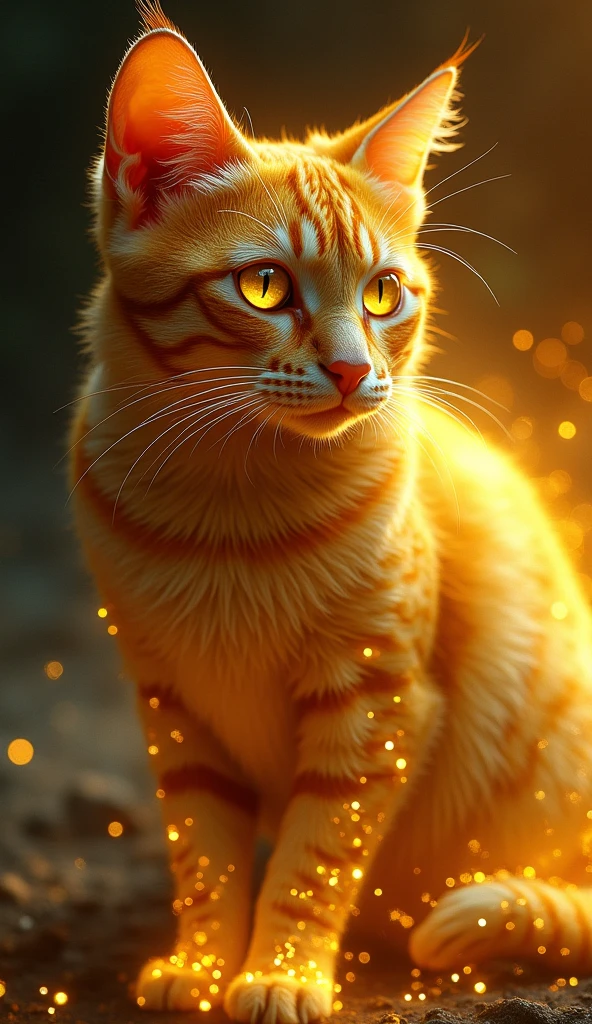 Cat,Fantastic fantasy,Glowing in gold,Moody Color,Golden glitter background