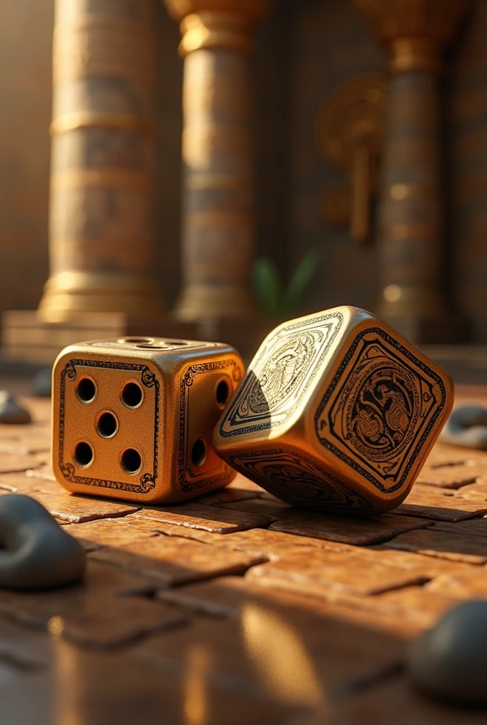 A dice facing the number six and one with Egyptian back ground. In 4k for wallpaper 
