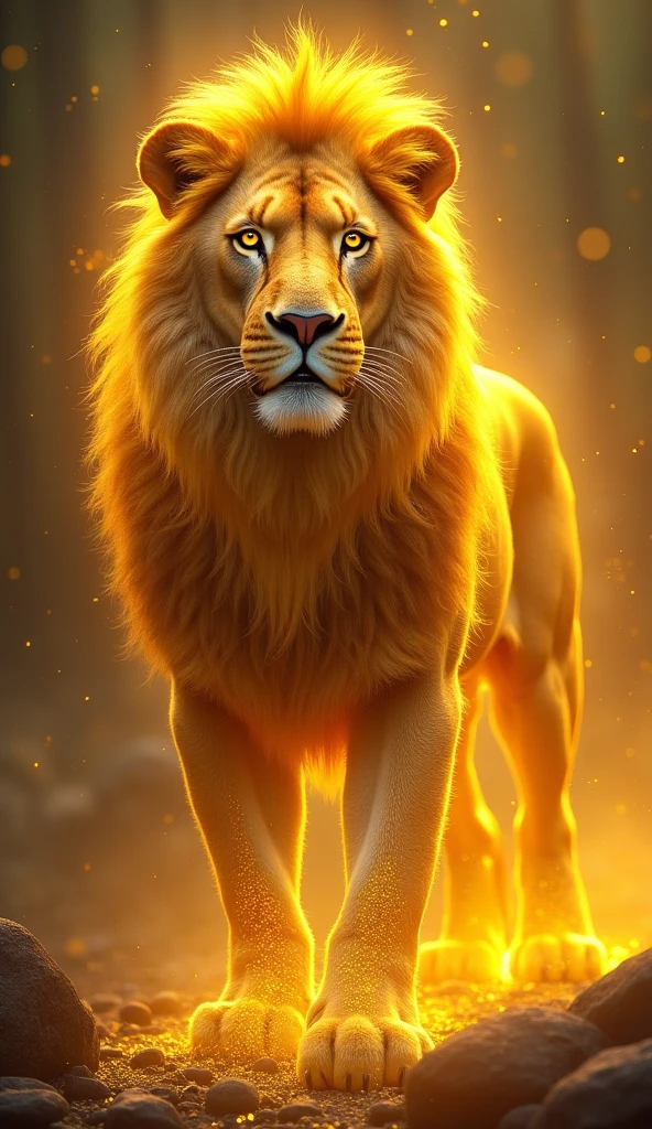 Lion,Fantastic fantasy,Glowing in gold,Moody Color,Golden glitter background