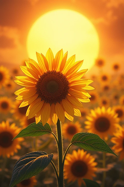 Beautiful sunflower illustration　Fantasy　under the sun