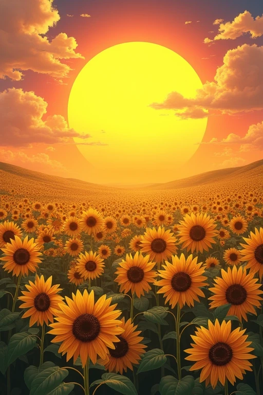 Beautiful sunflower illustration Fantasy under the sun