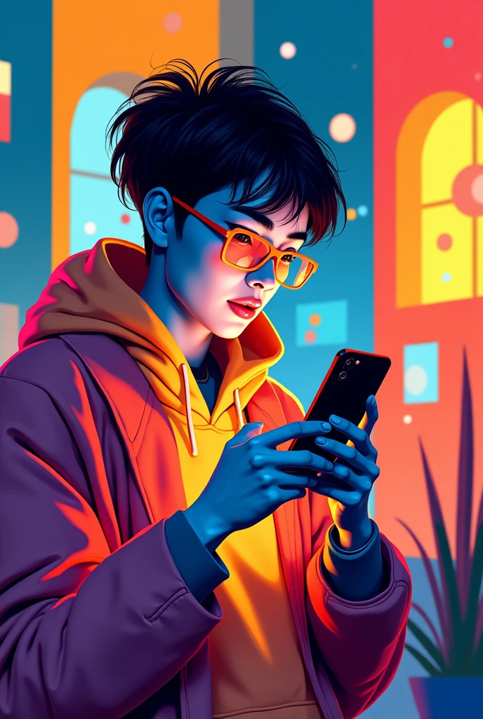 Pop art style phone addict