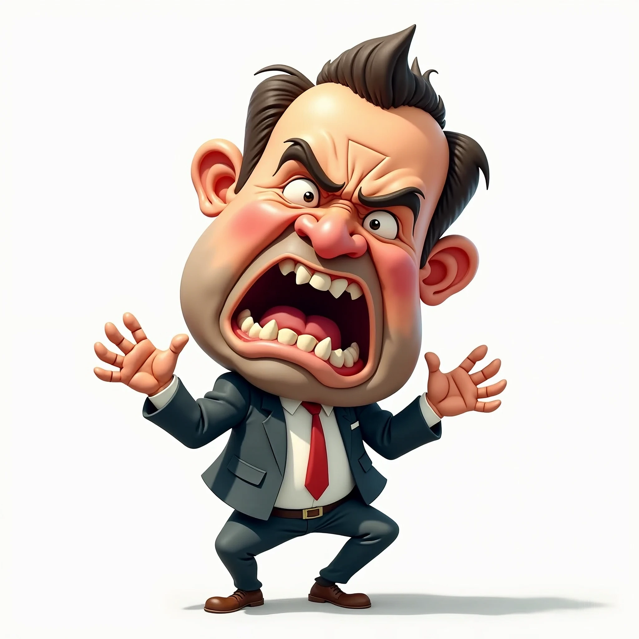 Create an image of a very angry company director, with a head slightly larger than normal and red from rage, in a high-cartoon style. The director should have their hands visible and should not be carrying anything or wearing a jacket. The background should be completely white, with no other details. The director should look extremely frustrated. EasyNegative, (worst quality, low quality:1.4), (((deformed))), distortions in the hands, face, and other parts, more than 1 character