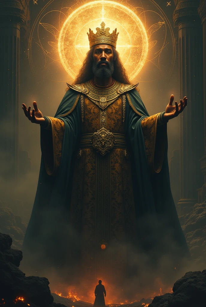 Reggae album cover King Jah Selassie liberator of Ethiopia being a God to millions of people, inspirado na capa de Burning Spear Hail H.I.M. Dark fantasy aesthetic
