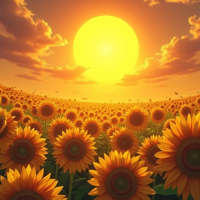 Beautiful sunflower illustration　Fantasy　under the sun