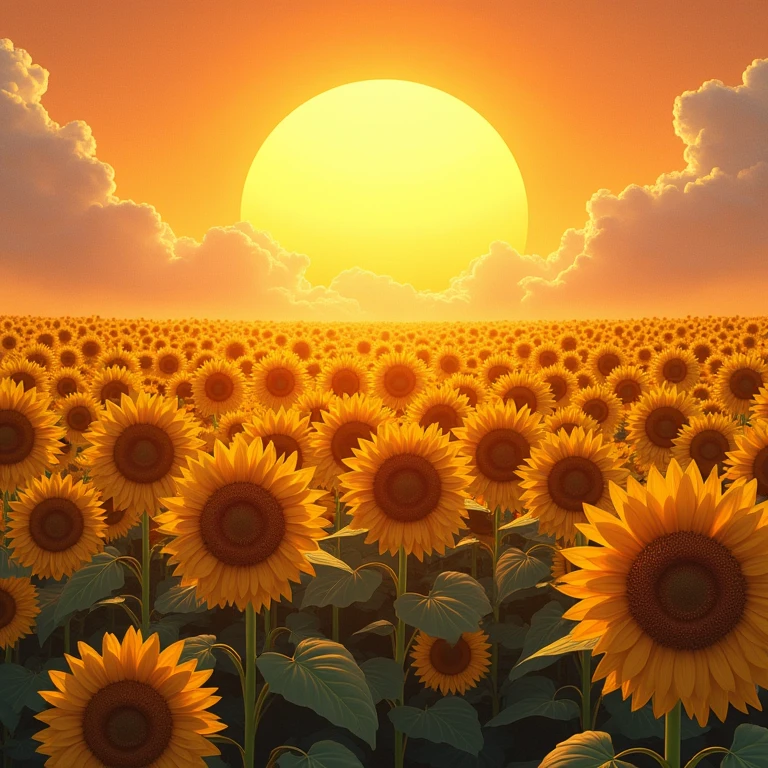 Beautiful sunflower illustration　Fantasy　under the sun