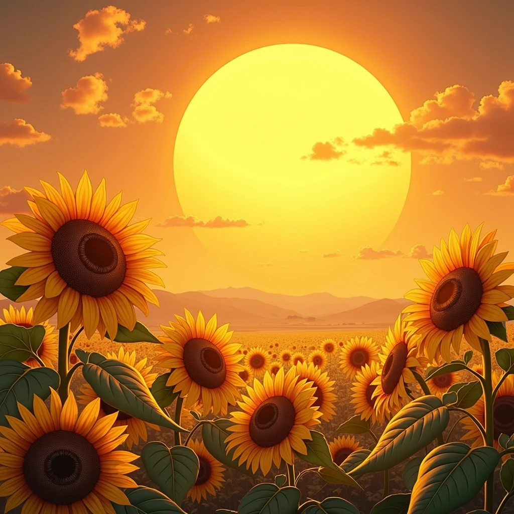 Beautiful sunflower illustration　Fantasy　under the sun