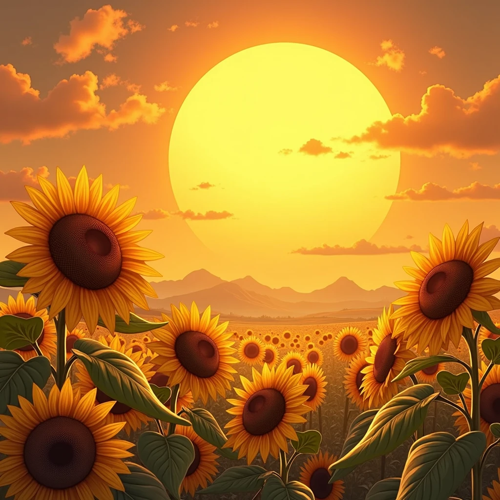 Beautiful sunflower illustration Fantasy under the sun