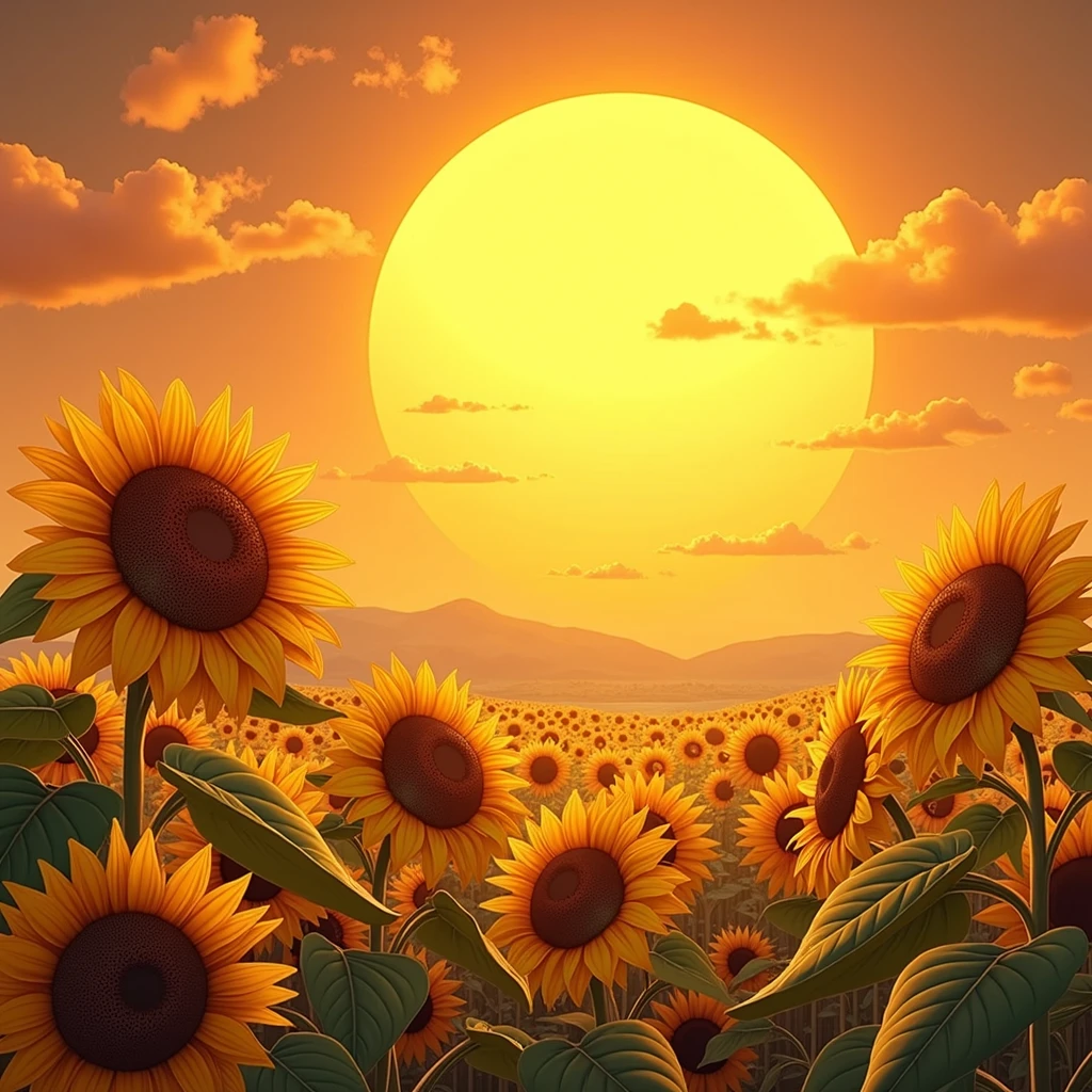 Beautiful sunflower illustration Fantasy under the sun