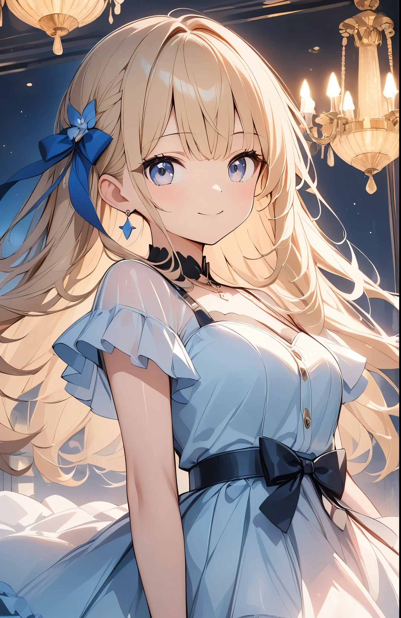 a((Amazingly absurd)),超High resolution, Attention to detail, high quality, High resolution, 最high quality, 4K, 8k,close-up,Cute girl、Night Ball、A princess who dances、((Beautiful dress))、chandelier、Glowing lighting