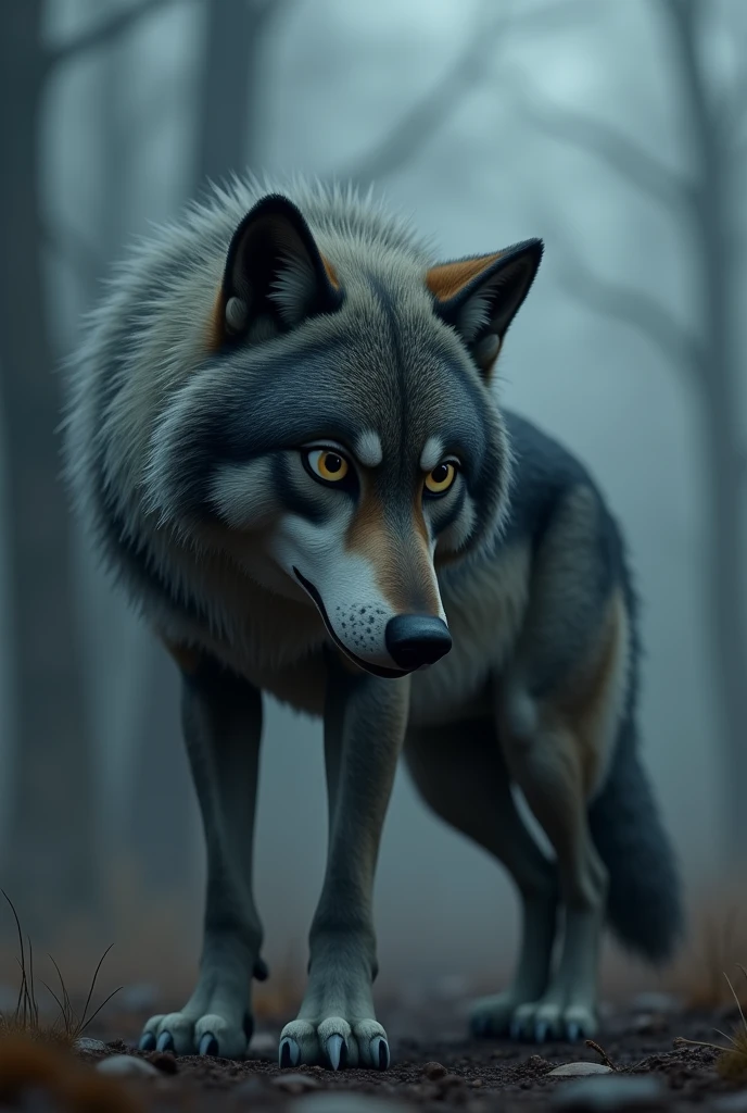 Make me an animated image of a wolf that is very sad