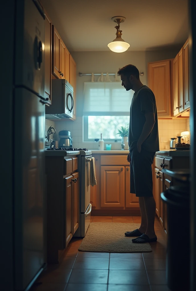 A person at home, watching their kitchen turn off.
Text on screen: "Are you running out of gas?"