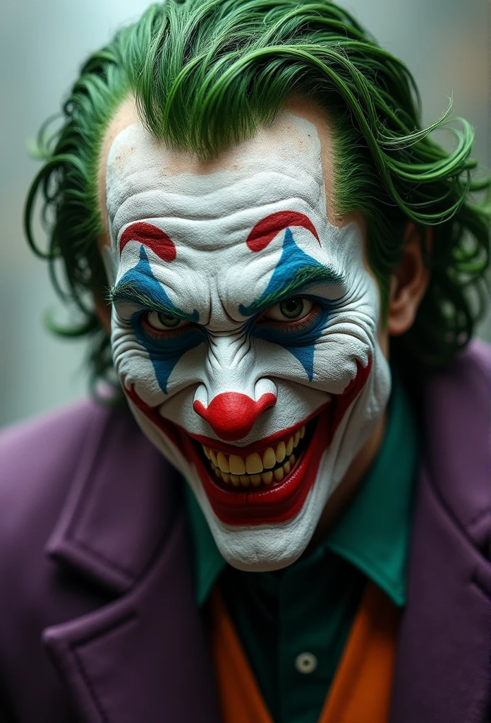 (8k, photo brute, best quality, head of&#39;artwork:1.2), ultra detailed, art officiel, photo-realistic:1.37, tir du haut du corps, DC Joker, grain de film, pose d&#39;action