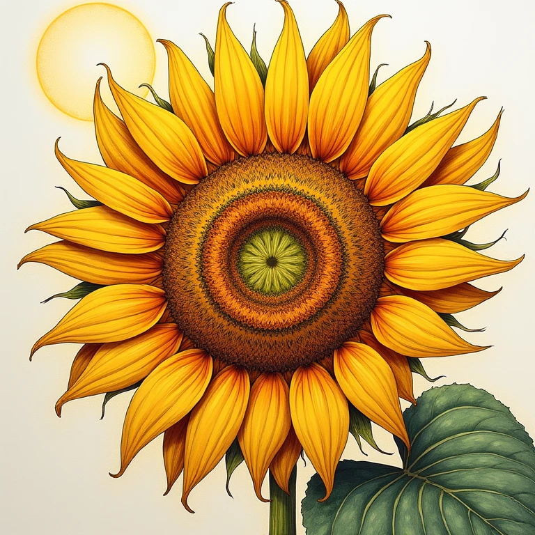 Beautiful sunflower illustration Handwritten style Fantasy under the sun