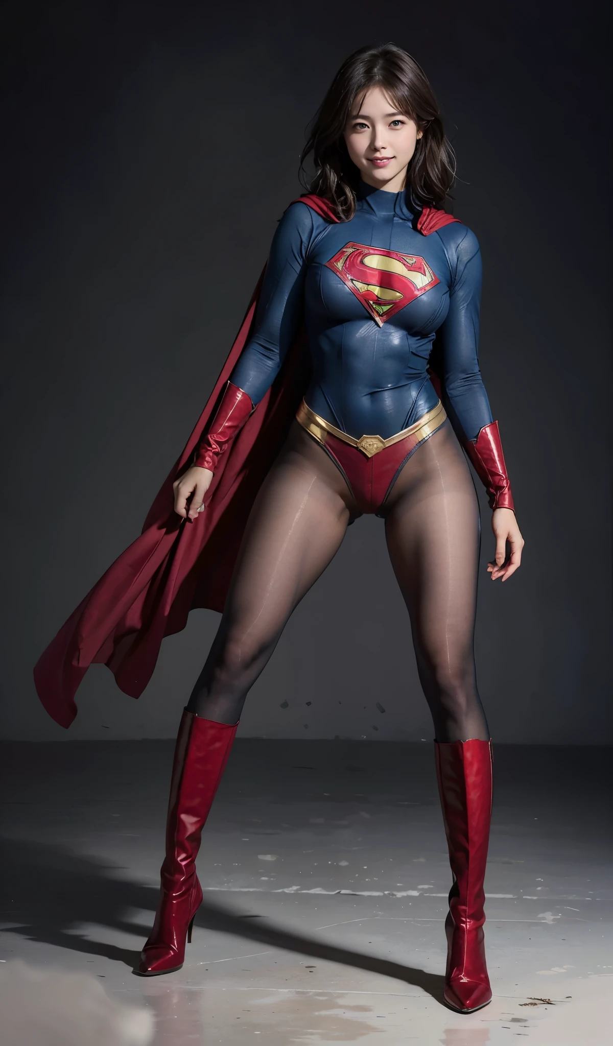No background、(((Looking down、Looking down)))、(((Beautiful legs in black tights.)))、(((Legally express the beauty of your smile)))、((((Make the most of your original images)))、(((Supergirl Costume)))、(((Beautiful short bob hair)))、(((suffering)))、(((Please wear black tights....、Wear red boots)))、((Best image quality、8k))、((Highest quality、8k、masterpiece:1.3))、(((Preserve background )))、Sharp focus:1.2、Beautiful woman with perfect figure:1.4、Slim Abs:1.2、Wet body:1.5、Highly detailed face and skin texture、8k