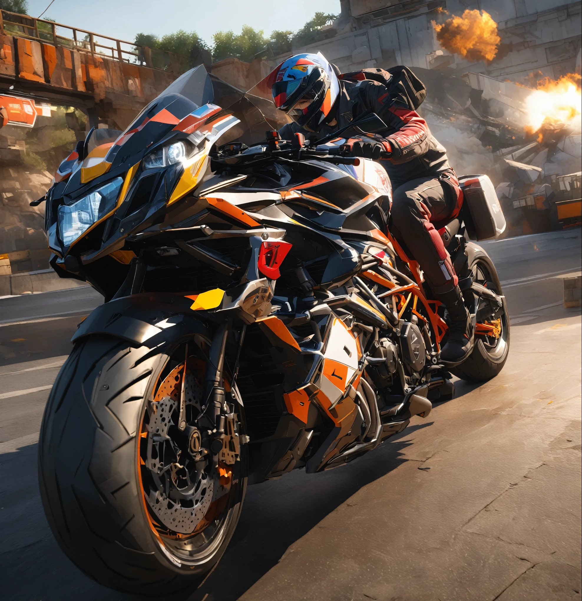 arafed motorcycle rider in a black leather jacket and helmet riding a motorcycle, riding a futuristic motorcycle, 坐在赛博朋克motorcycle上, daniel maidman octane rendering, photo realistic octane render, motorcycle, futuristic motorcycle, Octane rendering - N6, Realistically detailed octane rendering, Portraits, final octane render, 8k Octane comprehensive rendering, 8k Octane Rendering, 8 k octane render