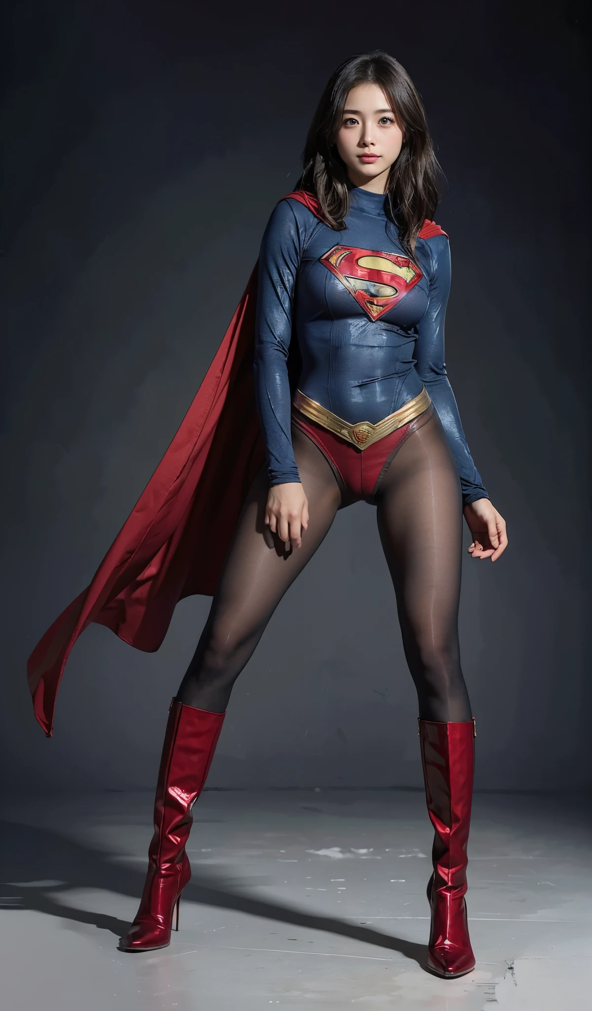 No background、(((Looking down、Looking down)))、(((Beautiful legs in black tights.)))、(((Legally express the beauty of your smile)))、((((Make the most of your original images)))、(((Supergirl Costume)))、(((Beautiful short bob hair)))、(((suffering)))、(((Please wear black tights....、Wear red boots)))、((Best image quality、8k))、((Highest quality、8k、masterpiece:1.3))、(((Preserve background )))、Sharp focus:1.2、Beautiful woman with perfect figure:1.4、Slim Abs:1.2、Wet body:1.5、Highly detailed face and skin texture、8k