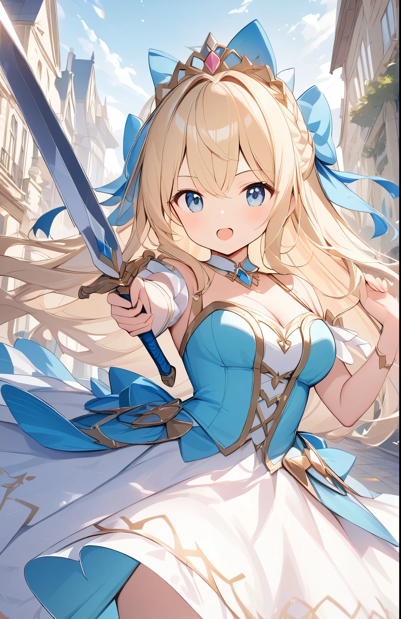 a((Amazingly absurd)),超High resolution, Attention to detail, high quality, High resolution, 最high quality, 4K, 8k,Cute girl、Battle of Princesses、fighting princess、Beautiful dress、One-handed sword、剣を構える、凛々しい佇まい